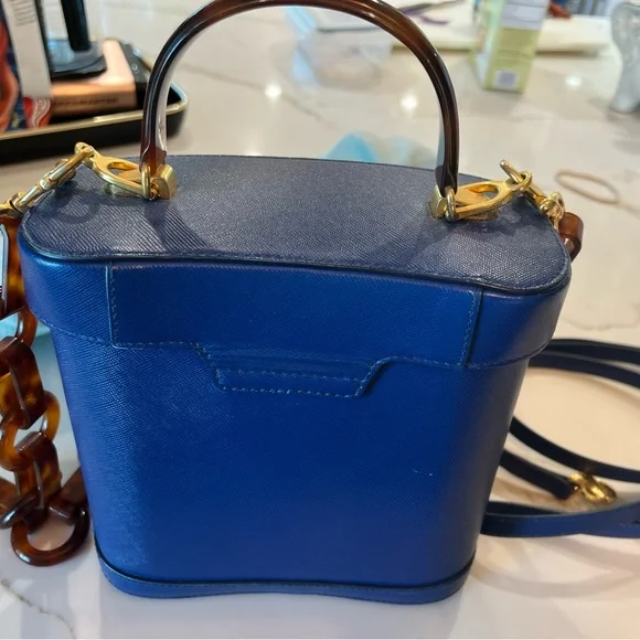 AUTHENTIC Mark Cross Saffiano Benchley Handbag - Tortoise Handle/Chain Strap - Picture 2 of 12